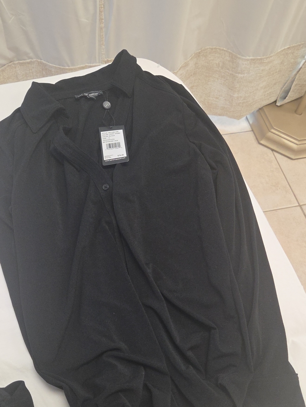 Adrianna Papell Black Long-Sleeve Collared Blouse